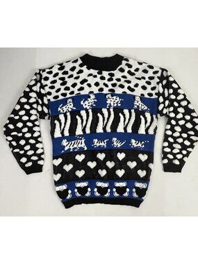 Vintage Croquet Club Acrylic Sweater Spotted Dog Cat Dalmatian Heart Kawaii M/L?